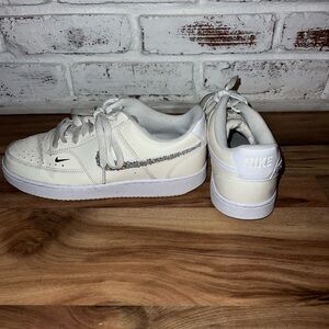 Nike Cream Sneakers with Rhinestone Swoosh